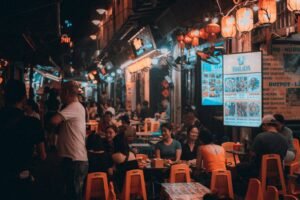 People engaging with digital signage and social media content in the Philippines